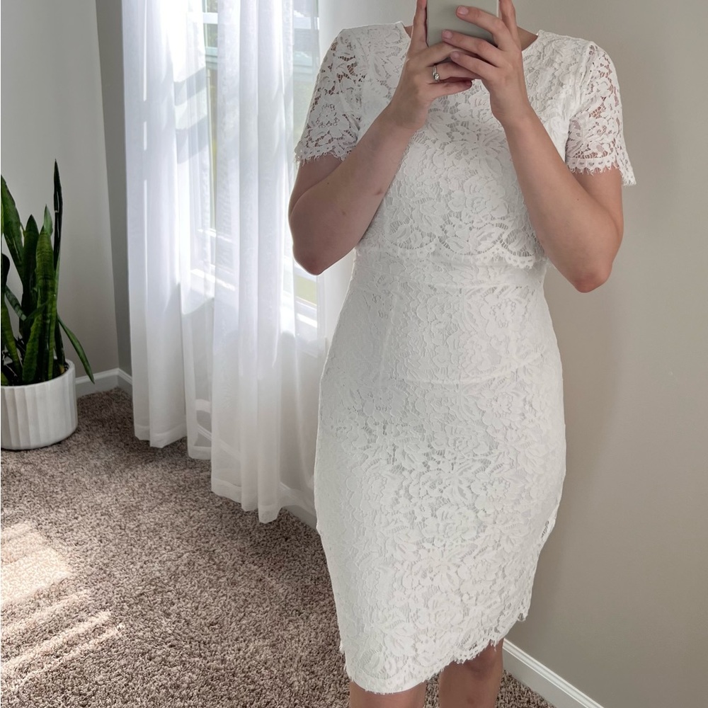 White midi lace dress